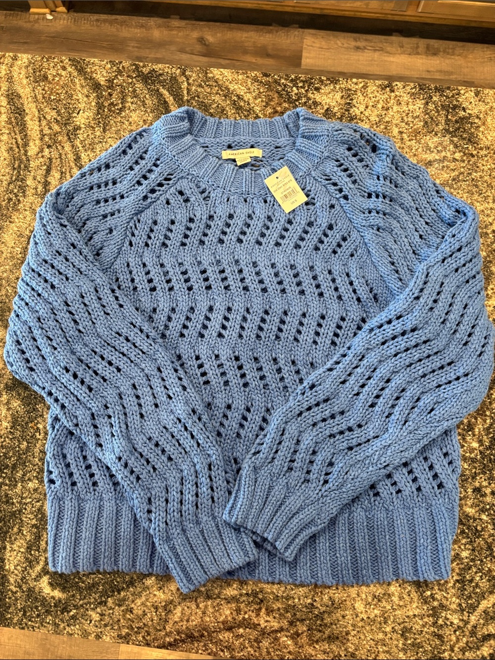 American Eagle Outfitters light blue Open-Knit Crewneck Sweater
